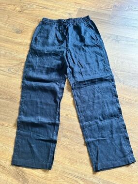 NWT Banana Republic European-Flax Linen Elastic Drawstring Pants DK Navy MT